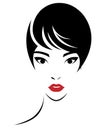 Women short hair style icon, logo women face on white background Royalty Free Stock Photo