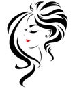 Women short hair style icon, logo women face on white background Royalty Free Stock Photo