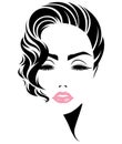 Women short hair style icon, logo women face on white background