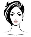 Women short hair style icon, logo women face on white background Royalty Free Stock Photo