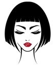 Women short hair style icon, logo women face on white background Royalty Free Stock Photo