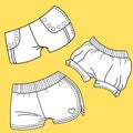 Women shorts. Women dress design.Fashion Flat templates Sketches