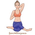 Women silhouette. Cow face yoga pose. Gomukhasana Royalty Free Stock Photo