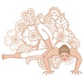 Women silhouette. Dragonfly yoga pose. Maksikanagasana