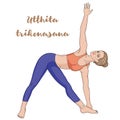 Women silhouette. Extended Triangle Yoga Pose. Utthita trikonasana