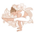 Women silhouette. Firefly yoga pose. Tittibhasana