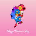 women silhouette and flower on pink background for happy women's day design vector Royalty Free Stock Photo