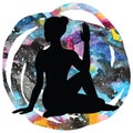 Women silhouette. Half Lord of Fishes Yoga Pose. Ardha Matsyendrasana