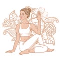 Women silhouette. Half Lord of Fishes Yoga Pose. Ardha Matsyendrasana