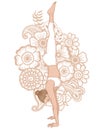 Women silhouette. Headstand yoga pose. Adho Mukha vrksasana.