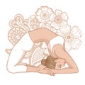 Women silhouette. Little Thunderbolt yoga pose. Laghu Vajrasana