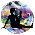 Women silhouette. Marichis yoga pose. Marichyasana