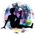 Women silhouette. Marichis yoga pose. Marichyasana