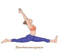 Women silhouette. Monkey yoga pose. Hanumanasana