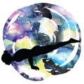 Women silhouette. Peacock yoga pose. Mayurasana