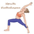 Women silhouette. Reserved warrior yoga pose. Viparita Virabhadrasana Royalty Free Stock Photo