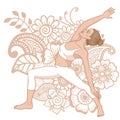 Women silhouette. Reserved warrior yoga pose. Viparita Virabhadrasana