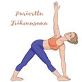 Women silhouette. Revolved Triangle Yoga Pose. Parivrtta Trikonasana Royalty Free Stock Photo