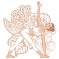 Women silhouette. Revolved Triangle Yoga Pose. Parivrtta Trikonasana