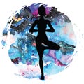 Women silhouette. Tree yoga pose. Vrikshasana. Royalty Free Stock Photo