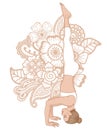 Women silhouette. Tripod Headstand yoga pose. Sirsasana 2