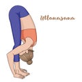 Women silhouette. Uttanasana, forward fold yoga pose.