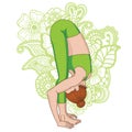 Women silhouette. Uttanasana, forward fold yoga pose.