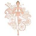 Women silhouette. Yoga tree pose. Vrikshasana.