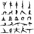 Women silhouettes. Collection of yoga poses. Asana set. Royalty Free Stock Photo