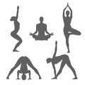 Women silhouettes in different poses of yoga Royalty Free Stock Photo