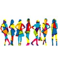 Women silhouettes patterned in colorful mosaic