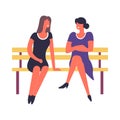 Women sitting on bench talking and discussing something vector