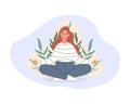 Women sitting on floor and meditating in lotus pose. Yoga meditation practice concept in cartoon style. Vector Royalty Free Stock Photo