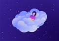 Women sleep at night and wake up in the morning. Flat vector illustration of woman