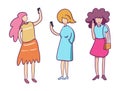 Women with a smartphone. Social media influence concept. Vector flat cartoon illustration Royalty Free Stock Photo