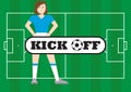 Women with soccer field kick off concept Royalty Free Stock Photo