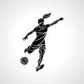 Women Soccer. Girl football player silhouette kicks the ball Royalty Free Stock Photo