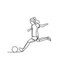 Women soccer player continuous line art drawing