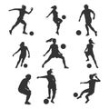 Women Soccer player silhouette, Girl player vector , Female soccer football player silhouette