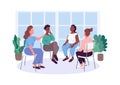 Women social support group flat color vector faceless characters