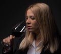 Women somelier tasting wine, drinking wine, holding glass Royalty Free Stock Photo