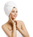 Women Spa Beauty Portrait, Young Model in Bath Towel, Body Care