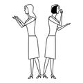 Women speaking through cellphone black and white
