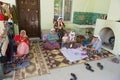 Women spin wool for carpet production in Karacahisar, Turkey.