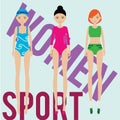 Women sport team. Swimmer, runner, gymnast