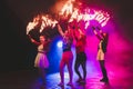 Lublin, Poland - September 28, 2019 - Women on stage at fireshow `Fire party` at Saxon Garden OgrÃÂ³d Saski