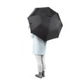 Women stand backwards with black blank umbrella mock up isolated Royalty Free Stock Photo