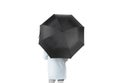 Women stand backwards with black blank umbrella opened mockup Royalty Free Stock Photo