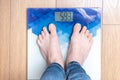 Women Standing On Digital Weight Scale. Female feet on scales