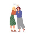 Women gossipping telling, whispering secrets, exchange rumors story and news, shocked girl listening vector illustration